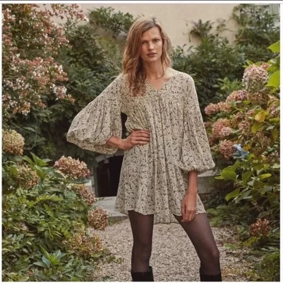 Doen Pietra Dress Cream Saint Claude Paisley Floral Printed Silk S - Picture 1 of 8